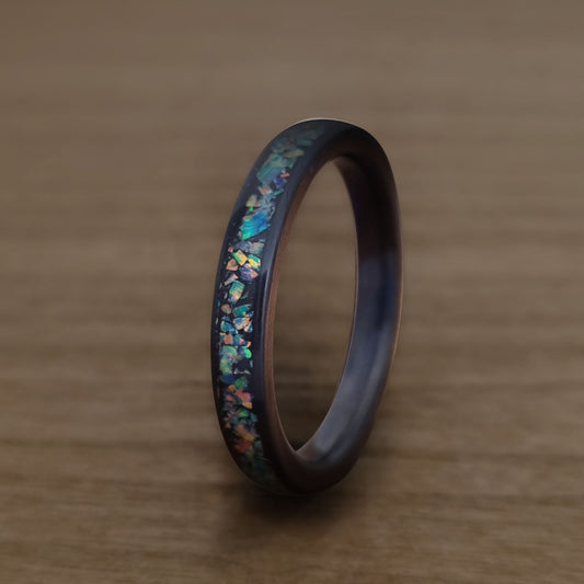 Carbon Fibre Ring - Crushed Opal Inlay 4mm