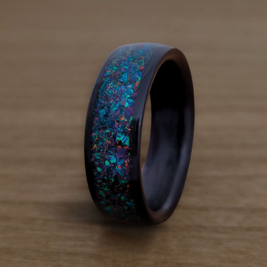 Carbon Fibre Ring - Crushed Opal Inlay 8mm