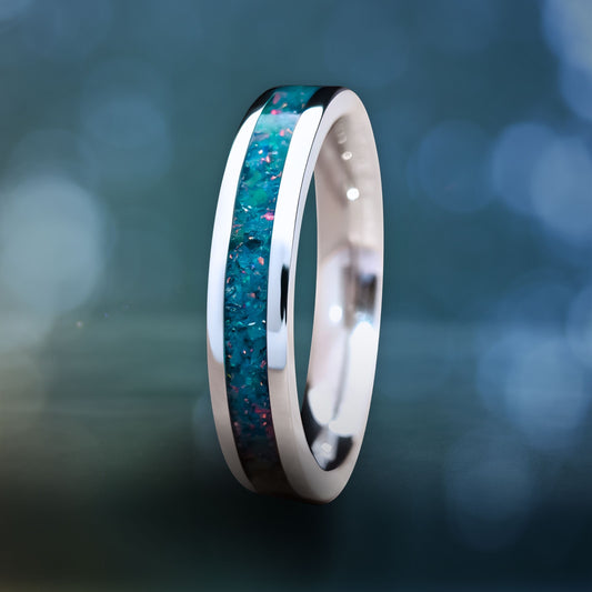 Crushed Opal Inlay Ring - Aquamarine
