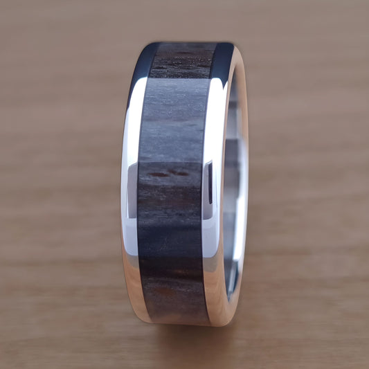 Stabilized Wood Inlay Ring - Black Spalted Beech