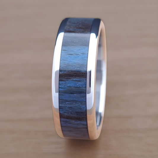 Stabilized Wood Inlay Ring - Blue Spalted Beech