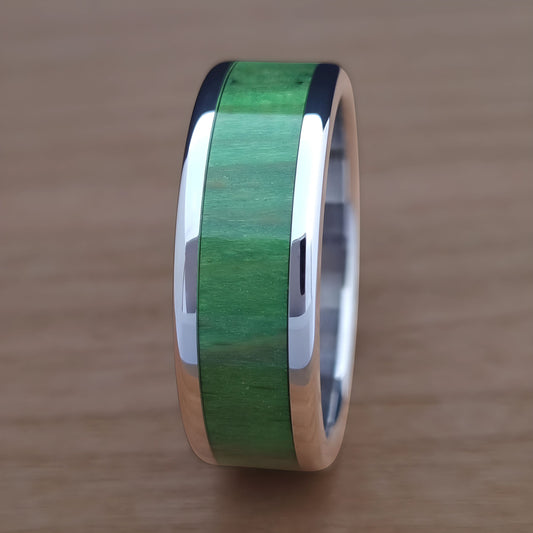 Stabilized Wood Inlay Ring - Green Spalted Beech