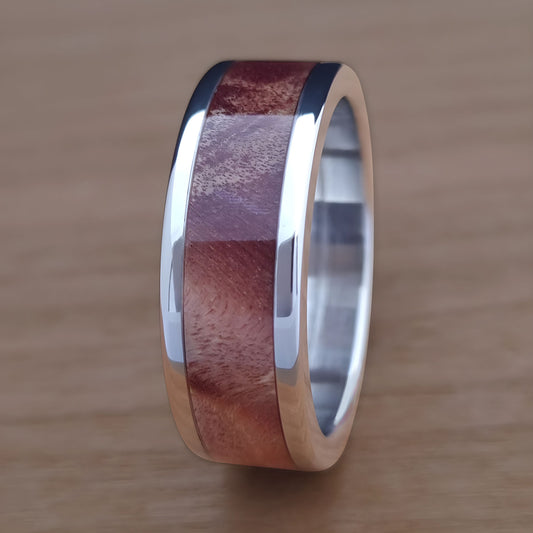 Stabilized Wood Inlay Ring - Brown Burl Wood