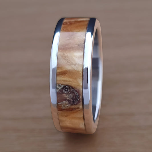 Stabilized Wood Inlay Ring - Natural Burl Wood