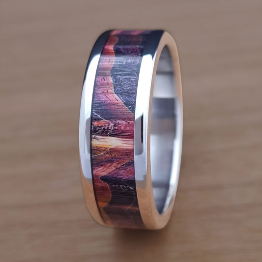 Stabilized Wood Inlay Ring - Red Burl Wood